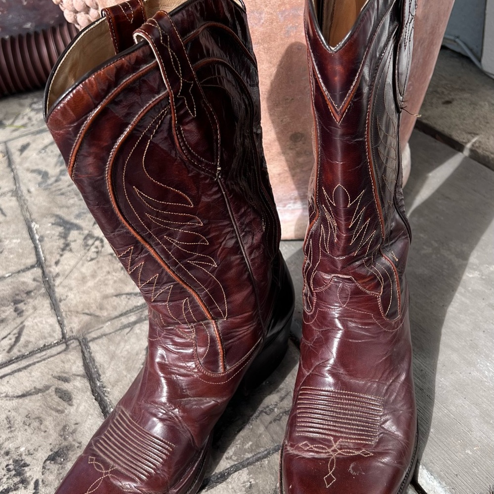 Dan Post Brown Spanish Leather Cowboy Western Boots Mens Size 10D Pre-Owned